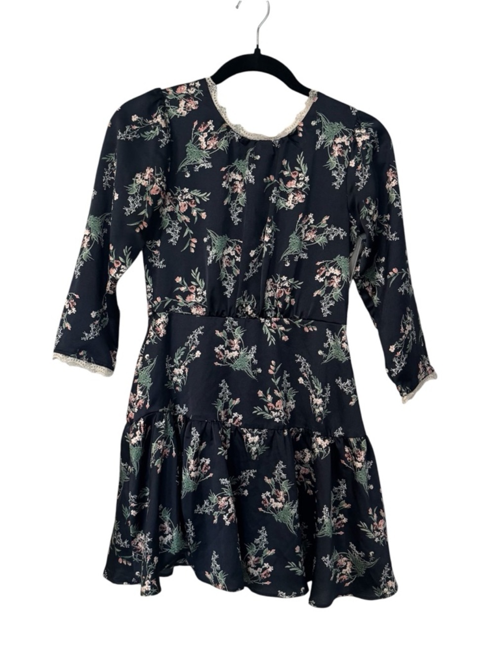 Ava & Yelly Girls Long Sleeve Navy Floral Lined Dropped Waist Dress Sz 14 GUC